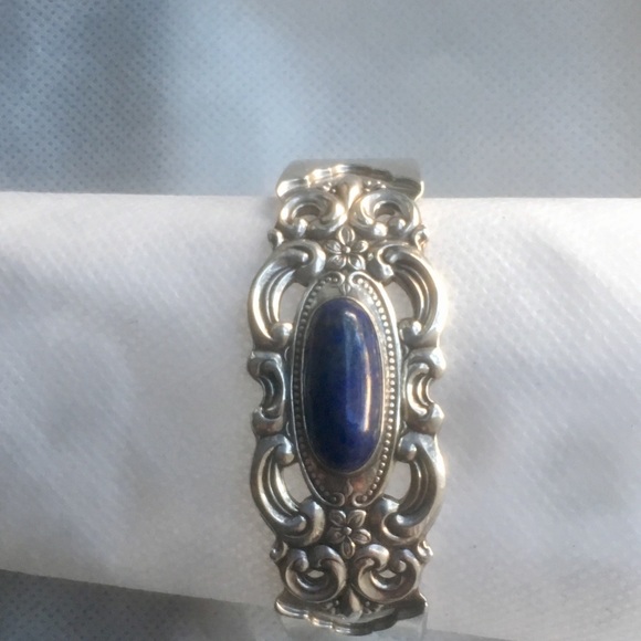 Towle Duchess Sterling Flower Lapis Lazuli Cuff - Picture 3 of 8